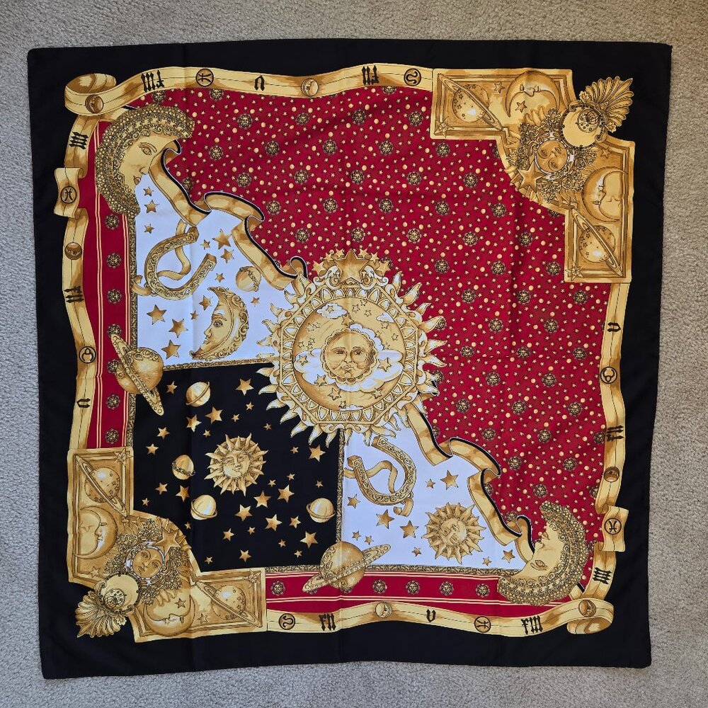 Loris Azzaro Celestial Silk Scarf Sun Moon Stars Zodiac